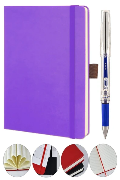 Tarihsiz Ajanda Çizgili Sert Kapak Lastikli 13x21 cm ve Pilot Kalem Seti 1 Paket Not Defteri Çizgili Kalem Tutuculu - 8