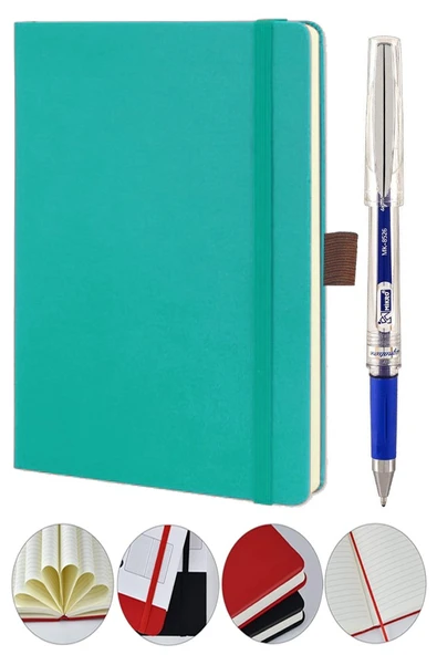 Tarihsiz Ajanda Çizgili Sert Kapak Lastikli 13x21 cm ve Pilot Kalem Seti 1 Paket Not Defteri Çizgili Kalem Tutuculu