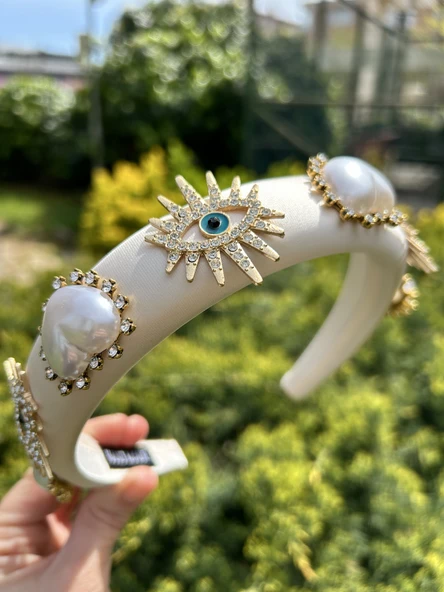 Abiye Kadın Mezuniyet Kına Saten Taşlı İthal Parlak İnci Kalp Şık Taç Saç Aksesuarı - Resim 4