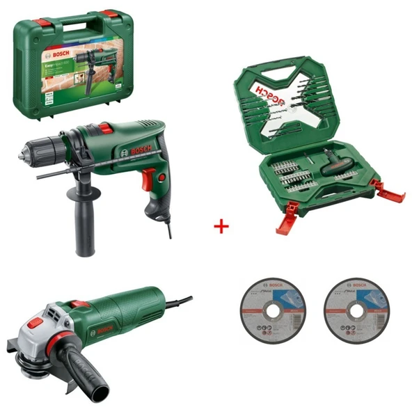 Bosch Darbeli Matkap 600 Watt + 115MM Avuç Taşlama (54 Parça Uç Seti ve 2 Adet Inox Taş)