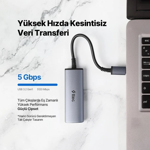 Ttec 4 Girişli Usb-C 3.2 Hub/çoklayıcı Usb-C 100W (Macbook Uyumlu) - Resim 5