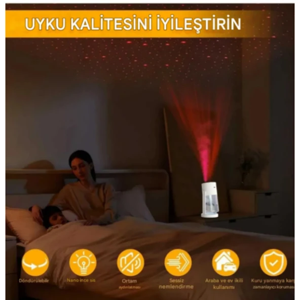 Ozmik CL28 Tavana Işık Yansıtan Gece Lambası Hava Nemlemdirici Ev ve Araba İçin Işıklı Aromaterapi BEYAZ - Resim 7