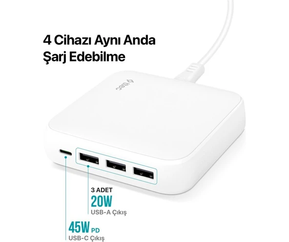Ttec SmartCharger Quattro GaN 65W PD USB-C + USB-A Hızlı Seyahat Şarj Aleti - Resim 4