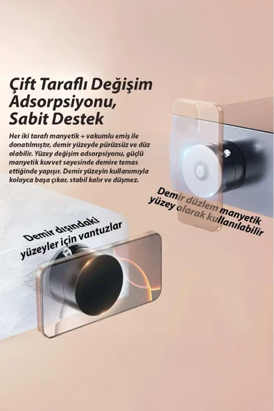 Ozmik Unıversal Uyumlu Vakumlu Manyetik 180°Dönen Taşınabilir Çok Amaçlı Araç Telefon Tutucu - 6
