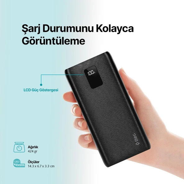 Ttec PowerSlim Trio LCD 20.000mAh PD 22,5W Dahili Kablolu Taşınabilir Şarj Aleti / Powerbank - Resim 5