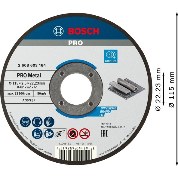 Bosch Sdmetal Kesme Taşı 115*2,5 mm Düz Inox Taş 25 Adet 2608603164
