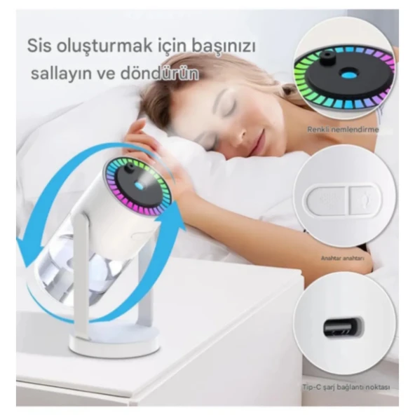 Ozmik CL28 Tavana Işık Yansıtan Gece Lambası Hava Nemlemdirici Ev ve Araba İçin Işıklı Aromaterapi Pembe - Resim 4