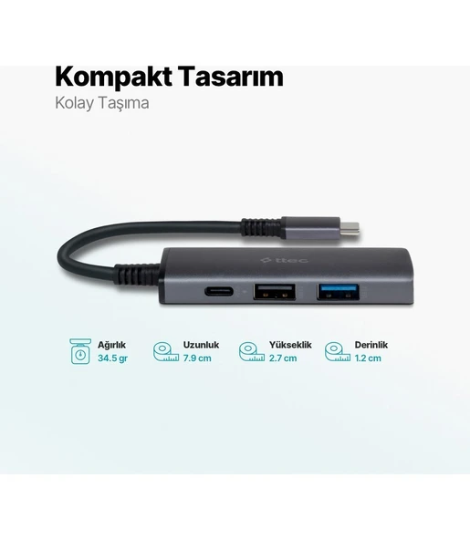 Ttec 4 Girişli Usb-C 3.2 Hub/çoklayıcı Usb-C 100W (Macbook Uyumlu) - Resim 6