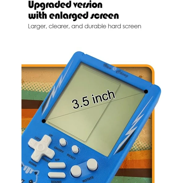 Ozmik Tuğla Oyun Konsolu 23 Bulmaca Oyunu Dahili, 3.5 inç LCD Mini Taşınabilir Atari Mavi - 6