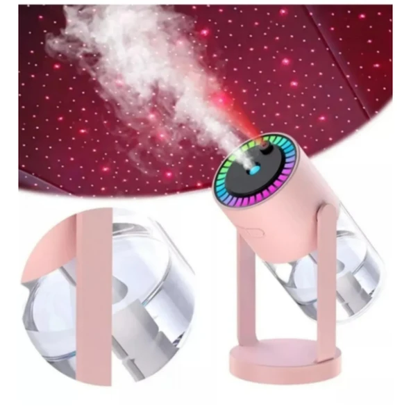 Ozmik CL28 Tavana Işık Yansıtan Gece Lambası Hava Nemlemdirici Ev ve Araba İçin Işıklı Aromaterapi Pembe - Resim 3