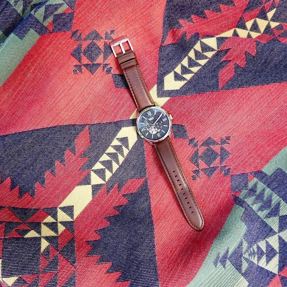 Fossil FME3110 Otomatik Deri Kahverengi Lacivert Kadran 44 mm Erkek Kol Saati - 4