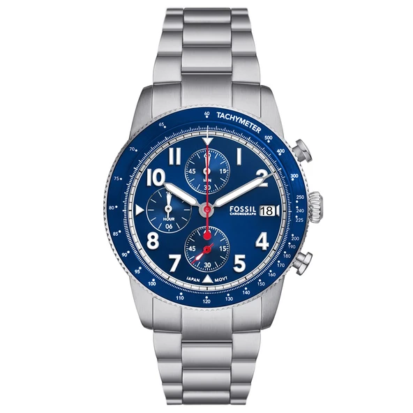 Fossil FFS6047 Quartz Çelik Gri Mavi Kadran 42 mm Erkek Kol Saati