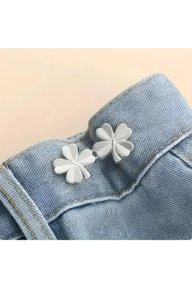 Pantolon Beli Daraltma Aparatı, Broş, Yonca Kemer , Gümüş Renk Yonca Bel Daraltma Çıtçıtı, Dayanıklı Demir Çıtçıt, Kot Pantolon Daraltma Aparatı, Kadın