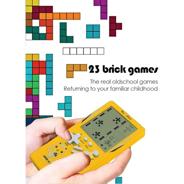 Ozmik Tuğla Oyun Konsolu 23 Bulmaca Oyunu Dahili, 3.5 inç LCD Mini Taşınabilir Atari Sarı - 4