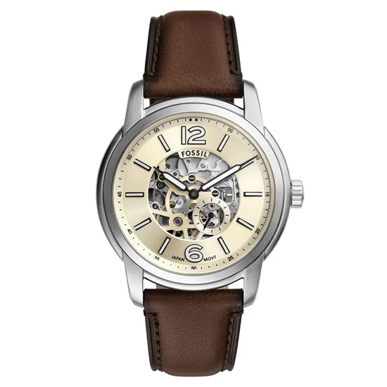 Fossil FME3264 Otomatik Deri Kahverengi Krem Kadran Safir Cam 43 mm Erkek Kol Saati