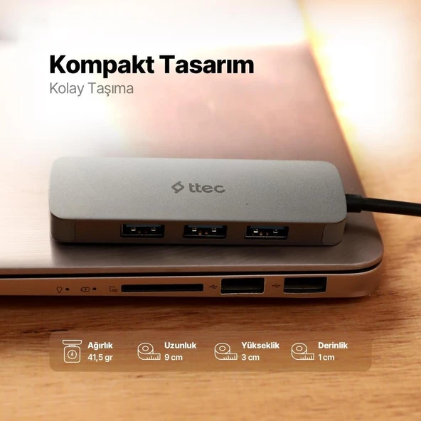 Ttec 4 Girişli Usb-C Hub/çoklayıcı Usb-A 3.2 Hub 4*usb-A 3.2 (Macbook Uyumlu) - Resim 5