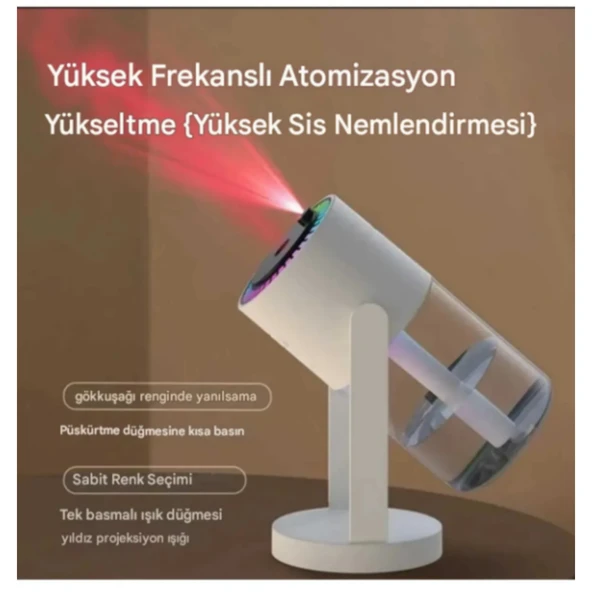 Ozmik CL28 Tavana Işık Yansıtan Gece Lambası Hava Nemlemdirici Ev ve Araba İçin Işıklı Aromaterapi BEYAZ - Resim 6