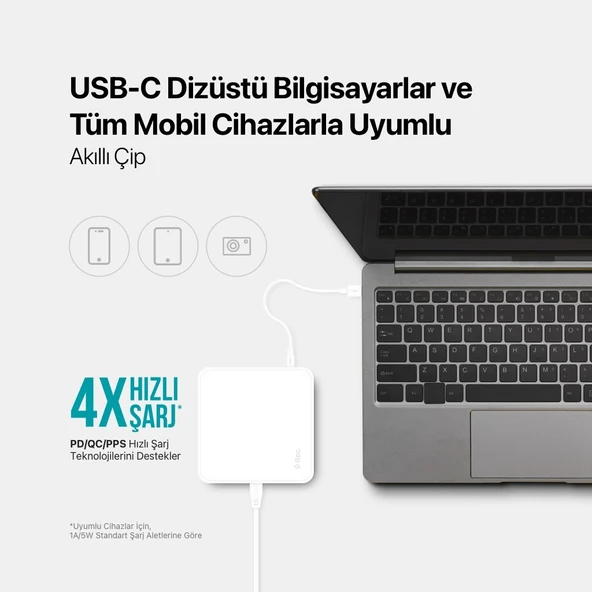 Ttec SmartCharger Quattro GaN 65W PD USB-C + USB-A Hızlı Seyahat Şarj Aleti - Resim 3