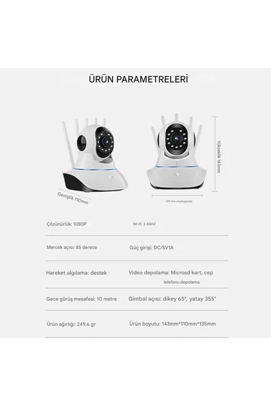 Ozmik CMR11 5 Antenli 360 Dönebilen Bebek Monitörü 10m Gece Görüşlü Hareket Algılama Sensörlü 2 Yönlü İnterkom - 5
