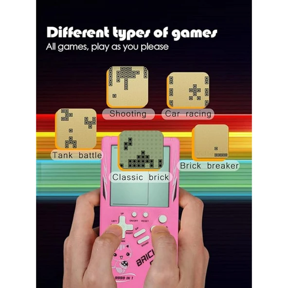 Ozmik Tuğla Oyun Konsolu 23 Bulmaca Oyunu Dahili, 3.5 inç LCD Mini Taşınabilir Atari pembe - 4