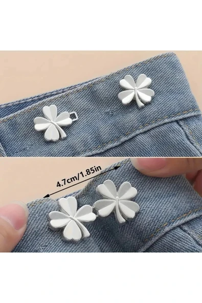 Pantolon Beli Daraltma Aparatı, Broş, Yonca Kemer , Gümüş Renk Yonca Bel Daraltma Çıtçıtı, Dayanıklı Demir Çıtçıt, Kot Pantolon Daraltma Aparatı, Kadın - 2