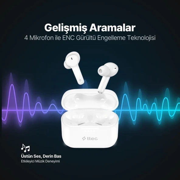 Ttec Airbeat Play Tws Bluetooth 5.0-Oyun Modu-4 Mikrofon-Enc Gürültü Engellemeli Kablosuz Kulaklık - Resim 2