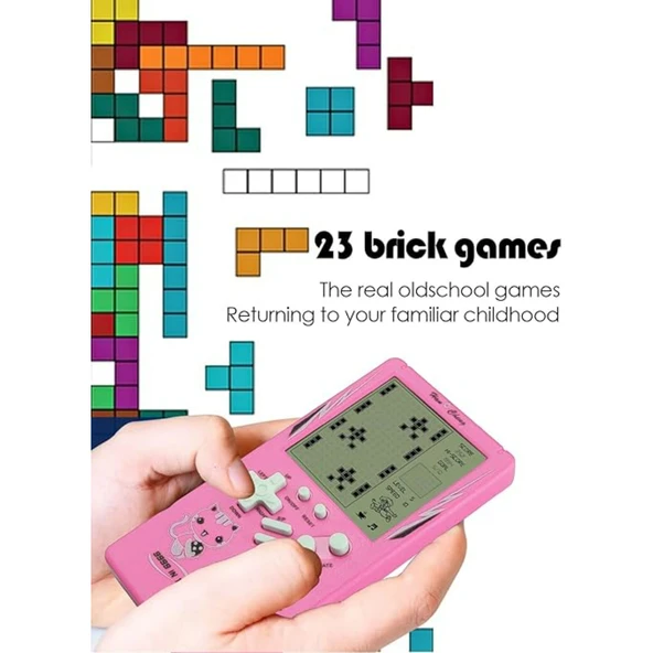 Ozmik Tuğla Oyun Konsolu 23 Bulmaca Oyunu Dahili, 3.5 inç LCD Mini Taşınabilir Atari pembe - 5