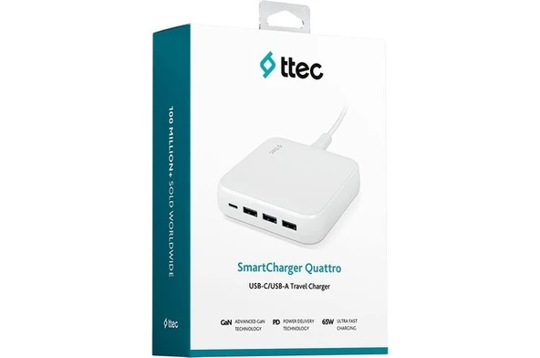 Ttec SmartCharger Quattro GaN 65W PD USB-C + USB-A Hızlı Seyahat Şarj Aleti - Resim 6