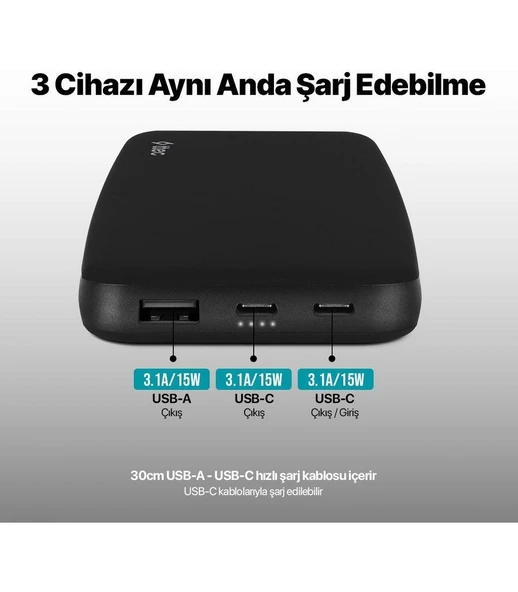Ttec Chargeup 10.000MAH 15W Taşınabilir Şarj Aleti Powerbank - Siyah - Resim 3