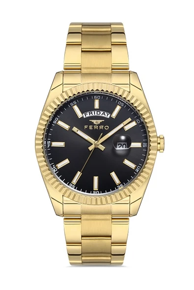 Ferro F11211A-B2 Quartz Çelik Altın Rengi Siyah 41 mm Erkek Kol Saati