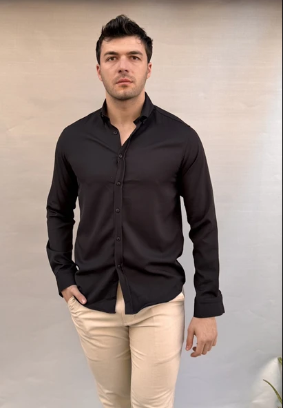 Düz Slim Fit Gömlek - 3
