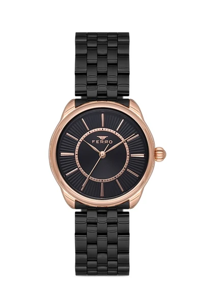 Ferro 32 mm Siyah Çelik Kordon Kadın Kol Saati F21152A-R F21152A-R