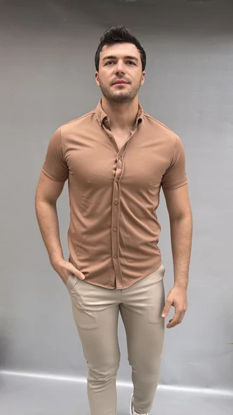 Düz Slim Fit Kısa Kol Gömlek - 3