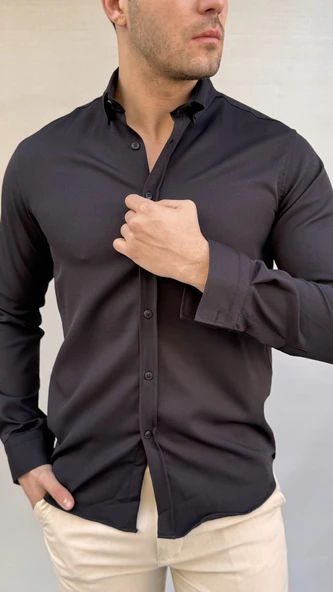 Düz Slim Fit Gömlek - 4
