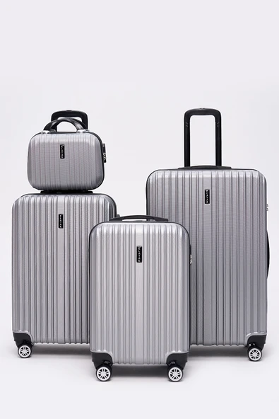4'lü Valiz Seti Elatae Valiz Büyük - Orta - Kabin Boy ve Makyaj Gri 1020