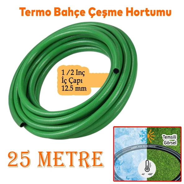 Termo Bahçe Hortumu Dayanıklı 3 Katlı Sağlam Çeşme Su Sulama Yıkama Hortum 25 Metre 12.5 mm 1/2"
