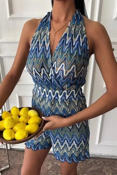 Zikzak Desenli Multi Renk Geçişli Mini Tulum 1365 - 6