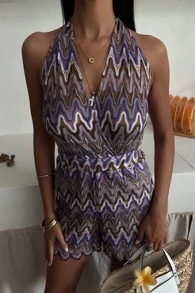 Zikzak Desenli Multi Renk Geçişli Mini Tulum 1365 - 3