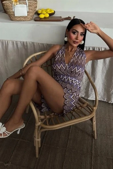 Zikzak Desenli Multi Renk Geçişli Mini Tulum 1365 - 6