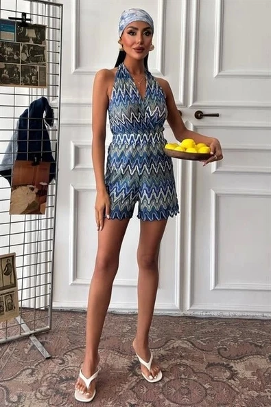 Zikzak Desenli Multi Renk Geçişli Mini Tulum 1365 - 2