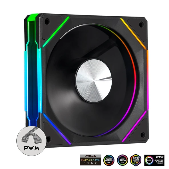 Dragos LS300 V2 Reverse 120mm ARGB–Sonsuzluk Aynalı, 2000RPM, 5V 3Pin ARGB+4Pin PWM Siyah Kasa Fanı