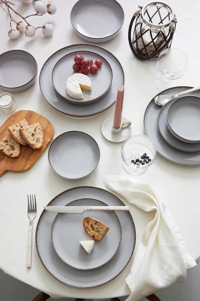 Kütahya Porselen Moderna 24 Parça 6 Kişilik Yemek Takımı Gri