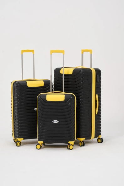 Keo-Plus Siyah-Sarı 3 lü Set Silikon Kırılmaz PP Valiz - 2