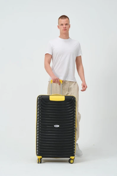 Keo-Plus Siyah-Sarı 3 lü Set Silikon Kırılmaz PP Valiz - 4