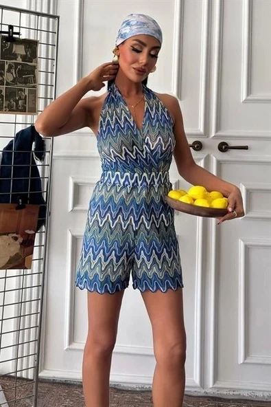 Zikzak Desenli Multi Renk Geçişli Mini Tulum 1365 - 4