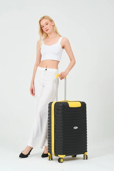 Keo-Plus Siyah-Sarı 3 lü Set Silikon Kırılmaz PP Valiz - 5