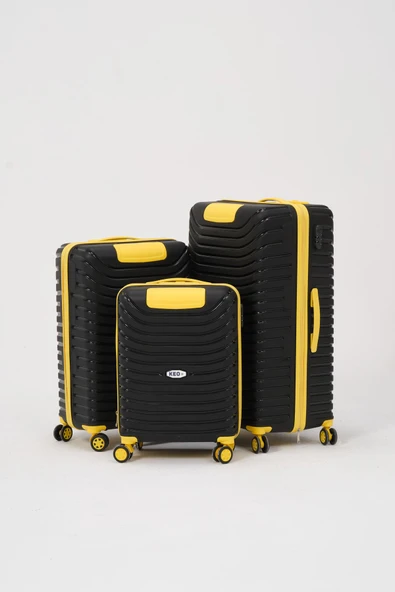 Keo-Plus Siyah-Sarı 3 lü Set Silikon Kırılmaz PP Valiz