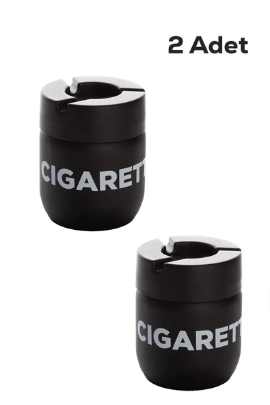 Porsima C-00513 2 li Kokusuz Cam Hazneli Yanmaz Plastik Kapaklı Ev Araç İçi Küllük Kül Tablası Siyah - 2