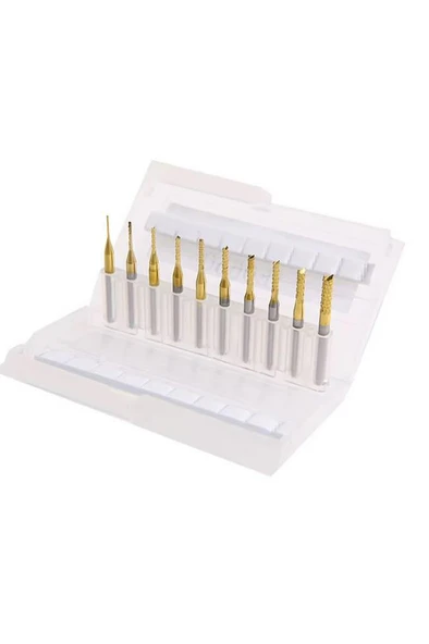 PCB Mini Karbür Freze Kesici 0.8-3.175mm 10 lu Set 3.175mm Shank - 10