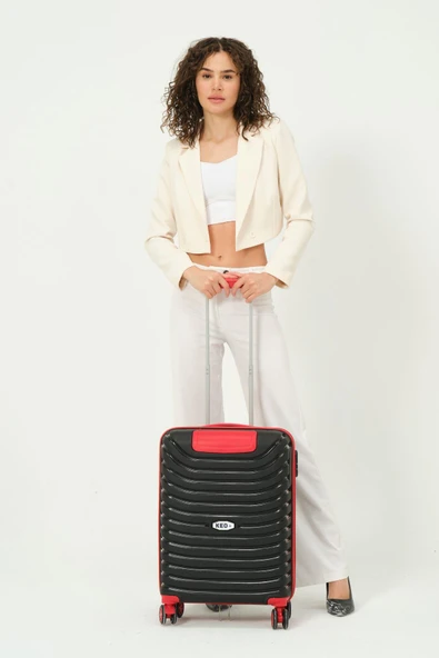 Keo-Plus Siyah-Kırmızı 3 lü Set Silikon Kırılmaz PP Valiz - 6